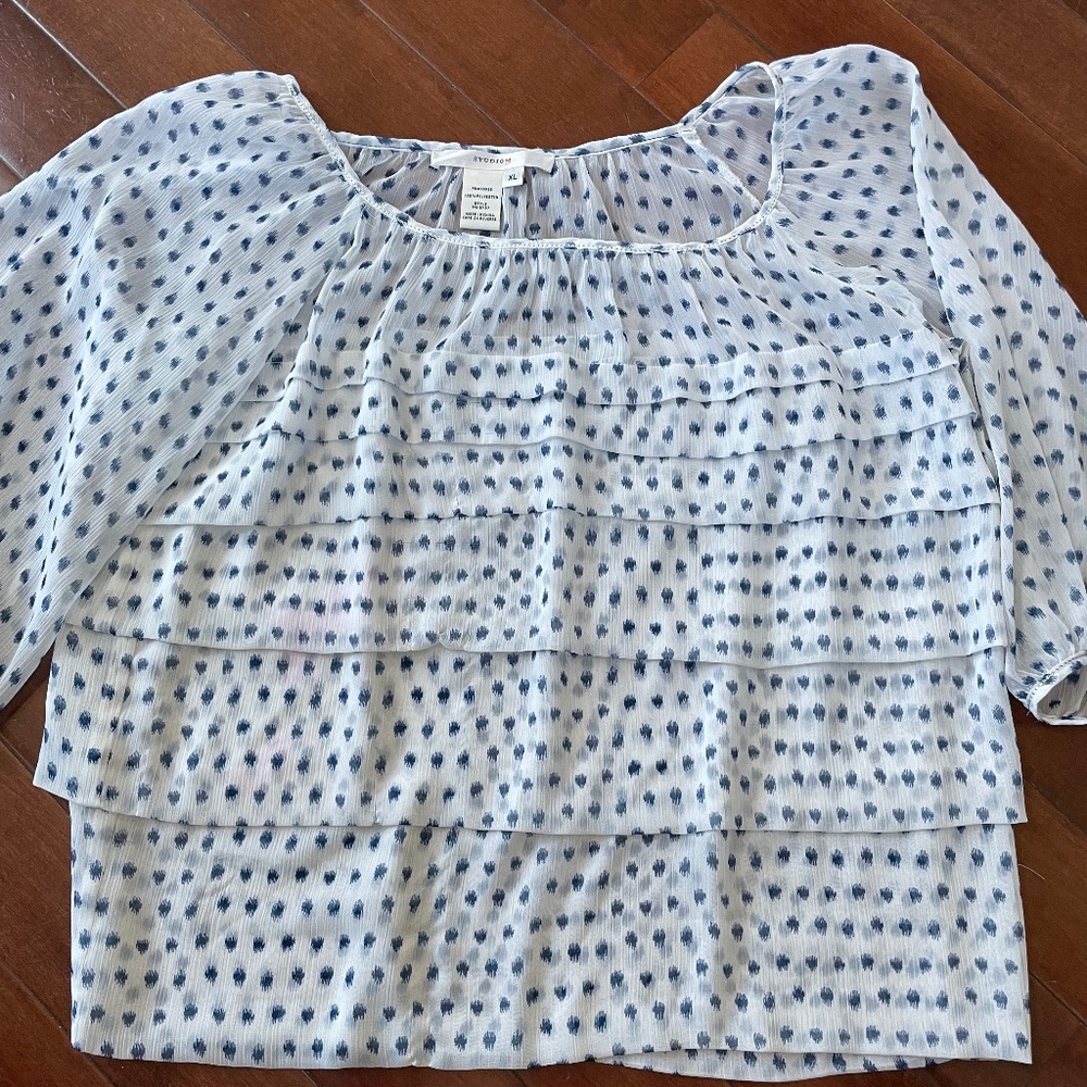 Studio M White and Blue blouse, size XL